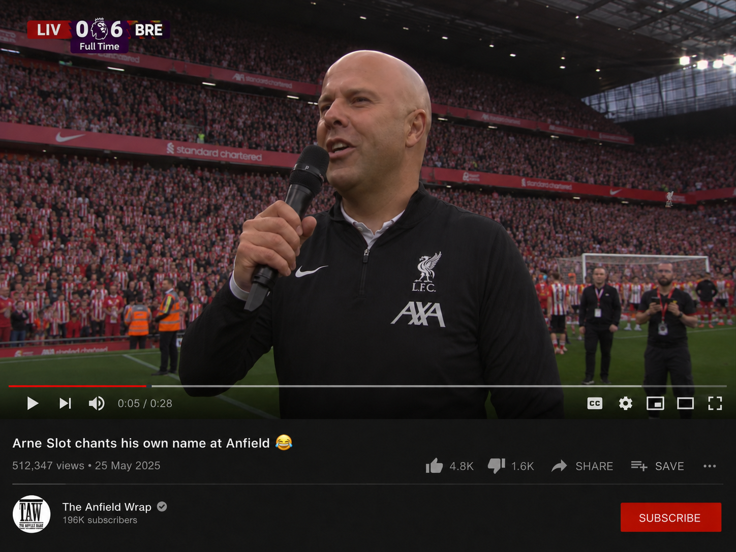 Arne Slot tries to get a chant going