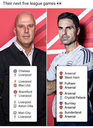 Next 5 games for ourselves and Arsenal, will we still have a lead